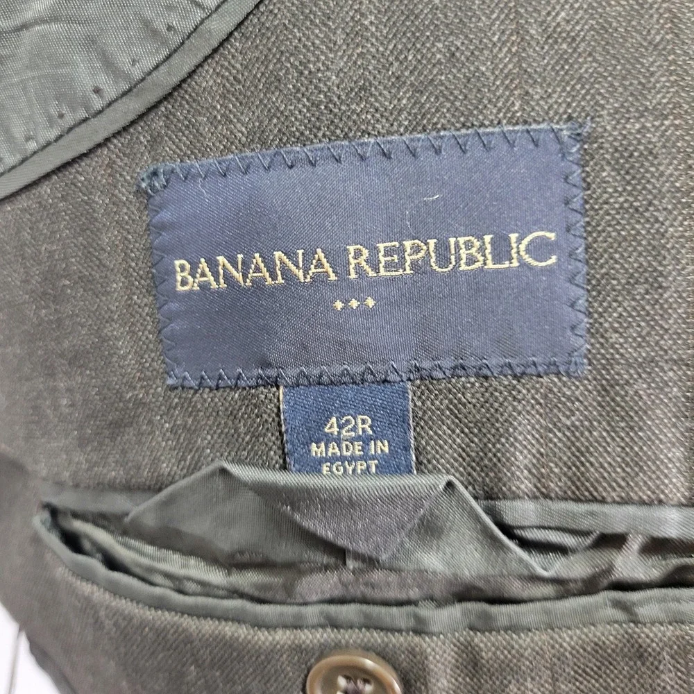 Banana Republic Mens Sport Coat Blazer Two Button Gray Poly Wool Herringbone 42R